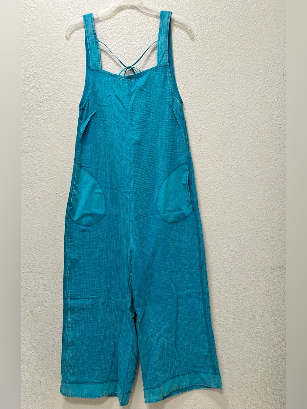 Zenana Knit Waffle Wide Leg Overalls Sand Beige/Brown/Turquoise S/M - Picture 6 of 12